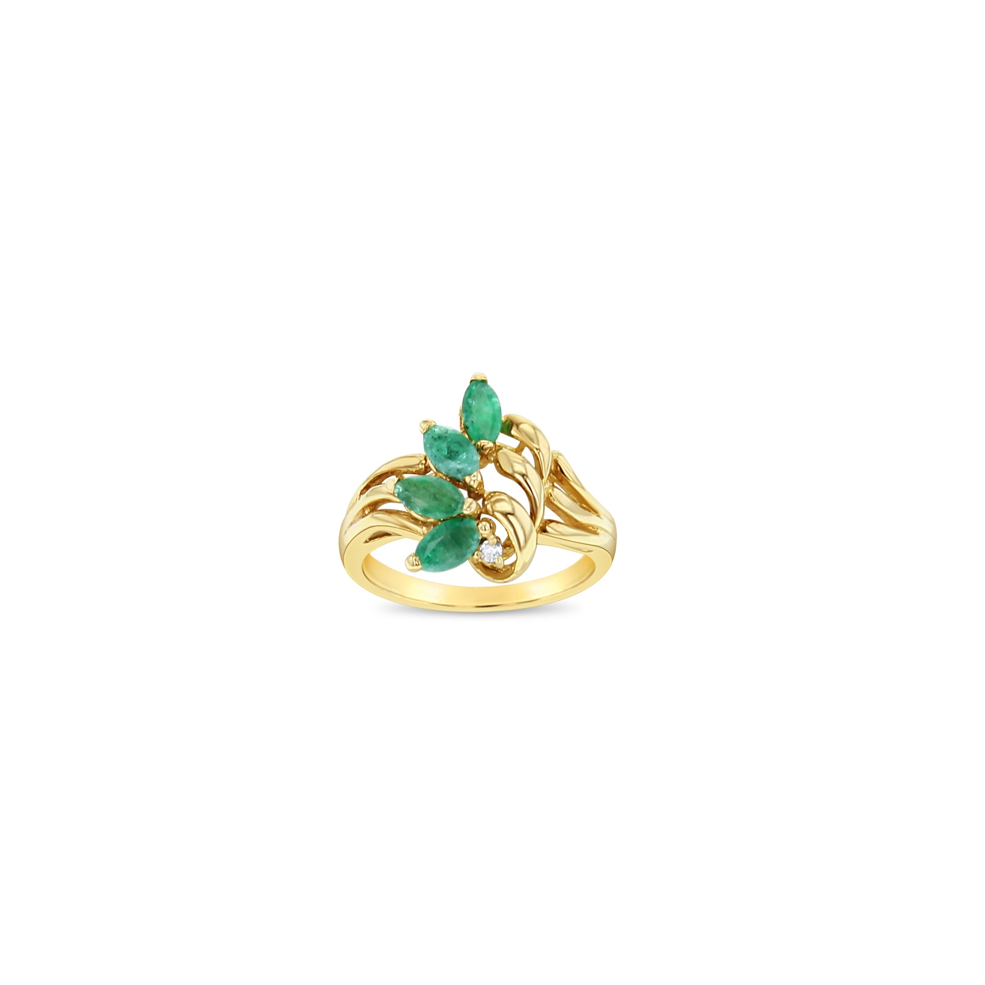 14K Yellow Gold Marquise Emerald & Diamond Ring - 0.33cttw Vintage Style Engagement Ring for Women, Perfect for Proposals, Anniversaries & Special Occasions