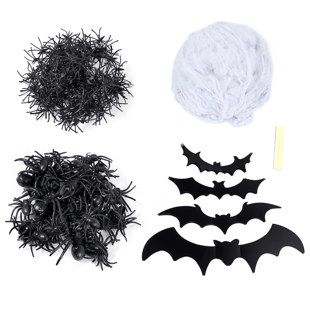 STOBOK Halloween Fake Spider Web Decorations - Spooky Stretchable White Cobwebs for Indoor & Outdoor Use with Fake Spiders & Bats | Perfect for Halloween Party, Haunted House, Yard & Window Decor