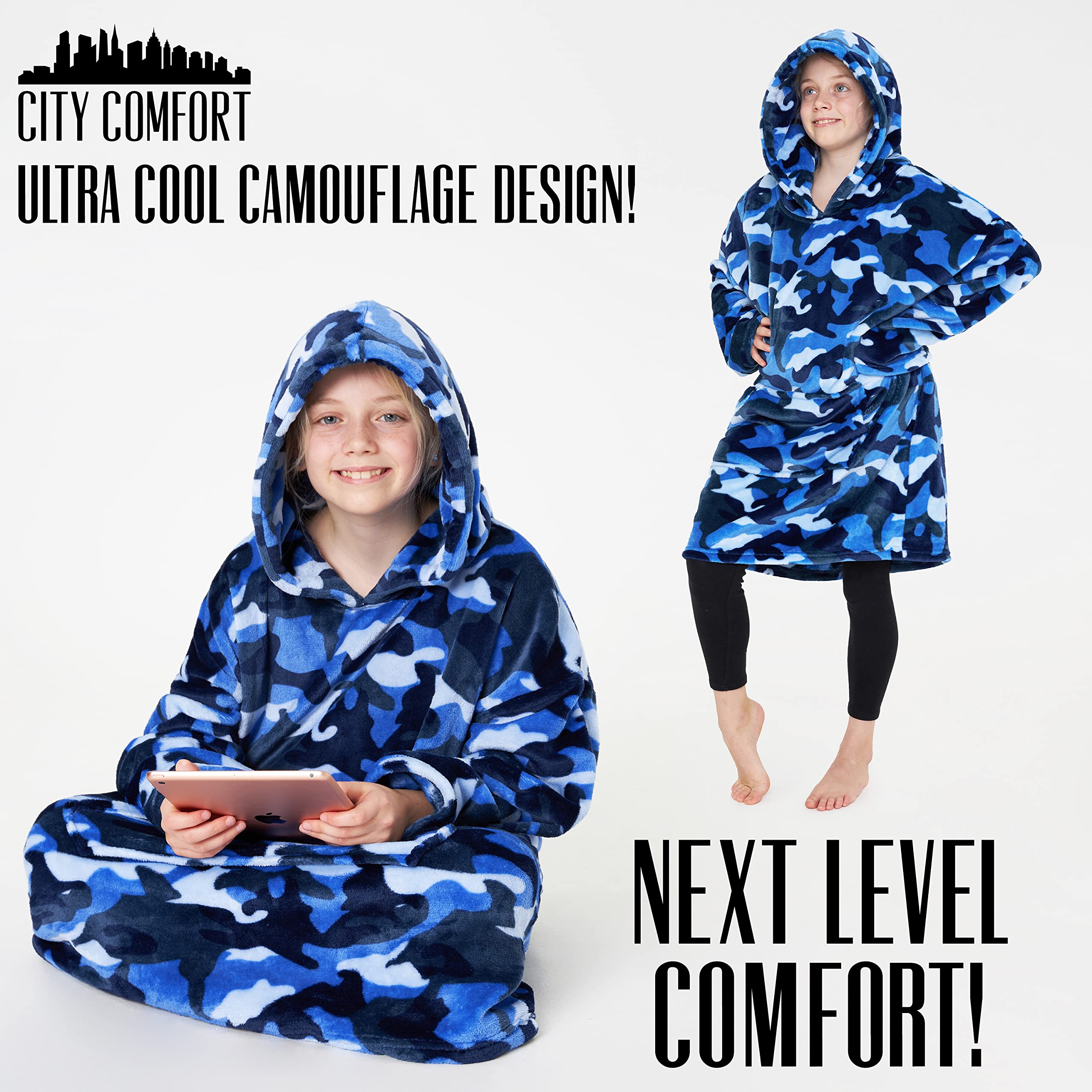 CityComfort Kids & Teens Oversized Fleece Pullover Plaid Sweatshirt - Cozy Winter Wear for School & Outdoor Activities