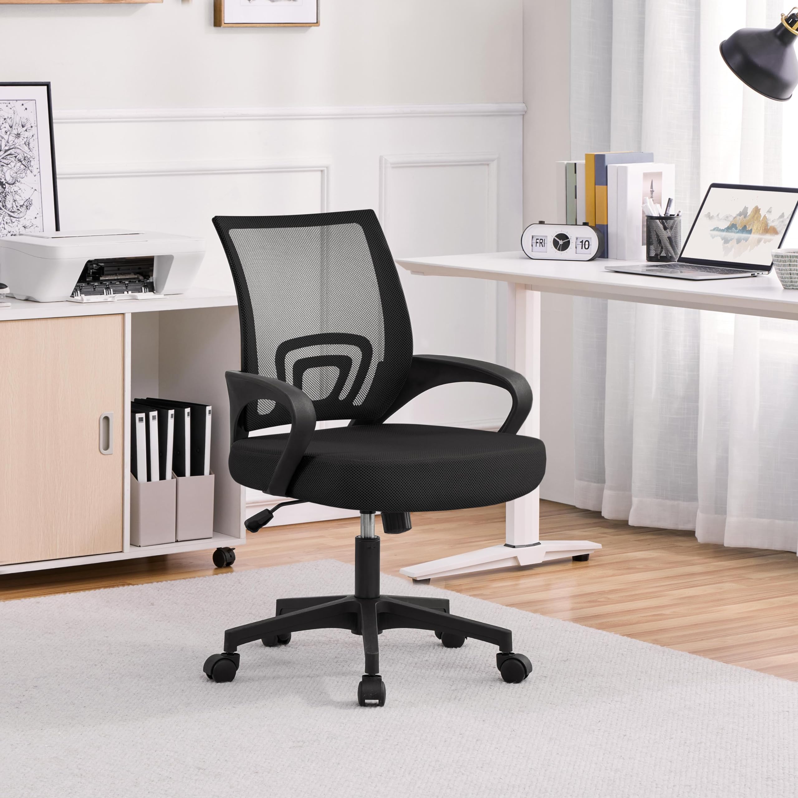 Yaheetech Ergonomic Office Chair - Mid Back Swivel Desk Chair with Lumbar Support, Adjustable Height & Armrests, Breathable Mesh Computer Chair (Black, 2-Pack) - Perfect for Home Office, Gaming & Workspaces