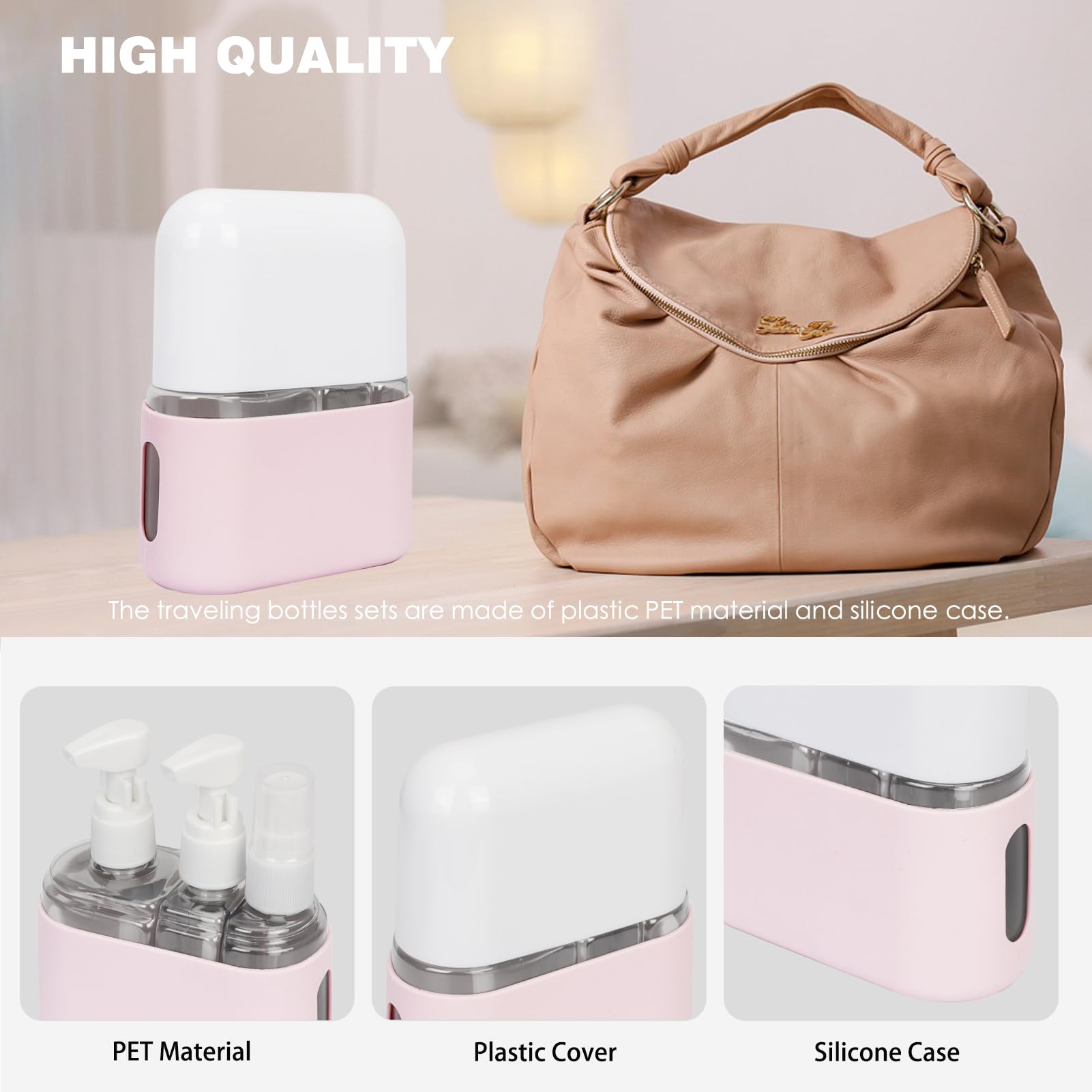Songaa 3-in-1 Leak Proof Travel Bottles Set - Refillable Toiletry Containers with Secure Lids for Shampoo & Conditioner (Pink) | Perfect for Airplane Carry-On, Gym Bag & Vacation Essentials