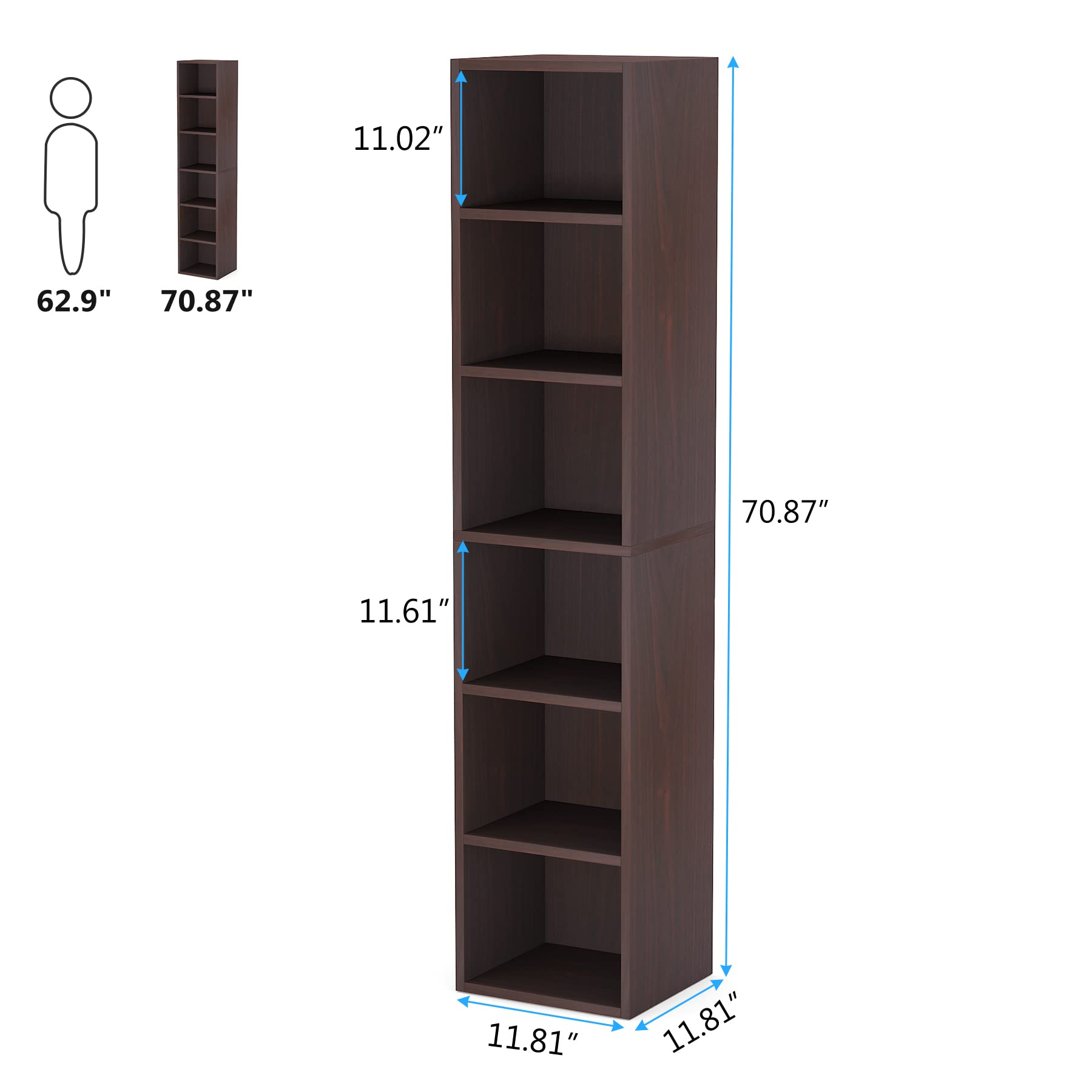Tribesigns 70.9 Inch Tall Narrow Bookcase - Rustic Corner Storage Shelf with 6 Tier Cube Display | Perfect for Home Office, Living Room & Bedroom Organization