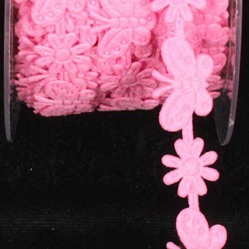 The Ribbon People Pink Felt Butterflies & Flowers Woven Craft Ribbon - 0.625 Inch x 22 Yards - Perfect for DIY Crafts, Gift Wrapping, Hair Bows, and Scrapbooking Decorations