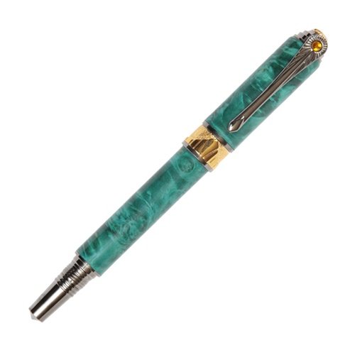 Lanier Art Deco Fountain Pen - Black Titanium & 22kt Gold Luxury Writing Instrument with Turquoise Box Elder Wood - Perfect for Calligraphy, Business Gifts & Collectors