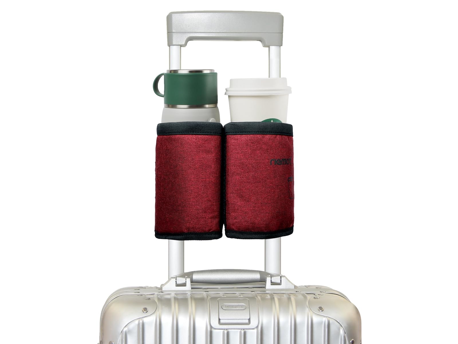 Premium Riemot Travel Cup Holder - Dual Coffee Mug Carrier for Suitcase Handles | Hands-Free Drink Holder for Airplane, Car & Commuting | Perfect Gift for Flight Attendants & Frequent Travelers (Red)