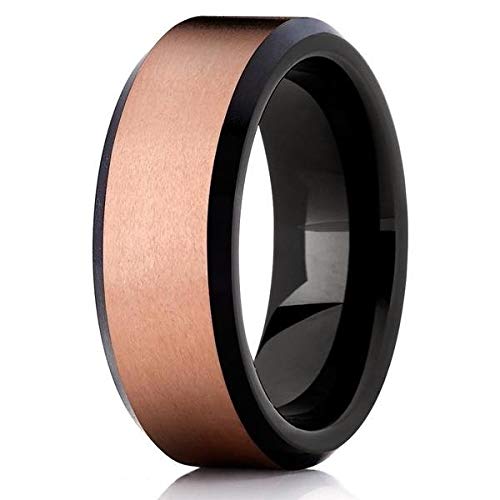 Rose Gold Tungsten Wedding Band for Men & Women - Black Tungsten Carbide Ring with 18k Rose Gold - Comfort Fit Engagement & Anniversary Ring - Perfect for Weddings, Proposals & Special Occasions