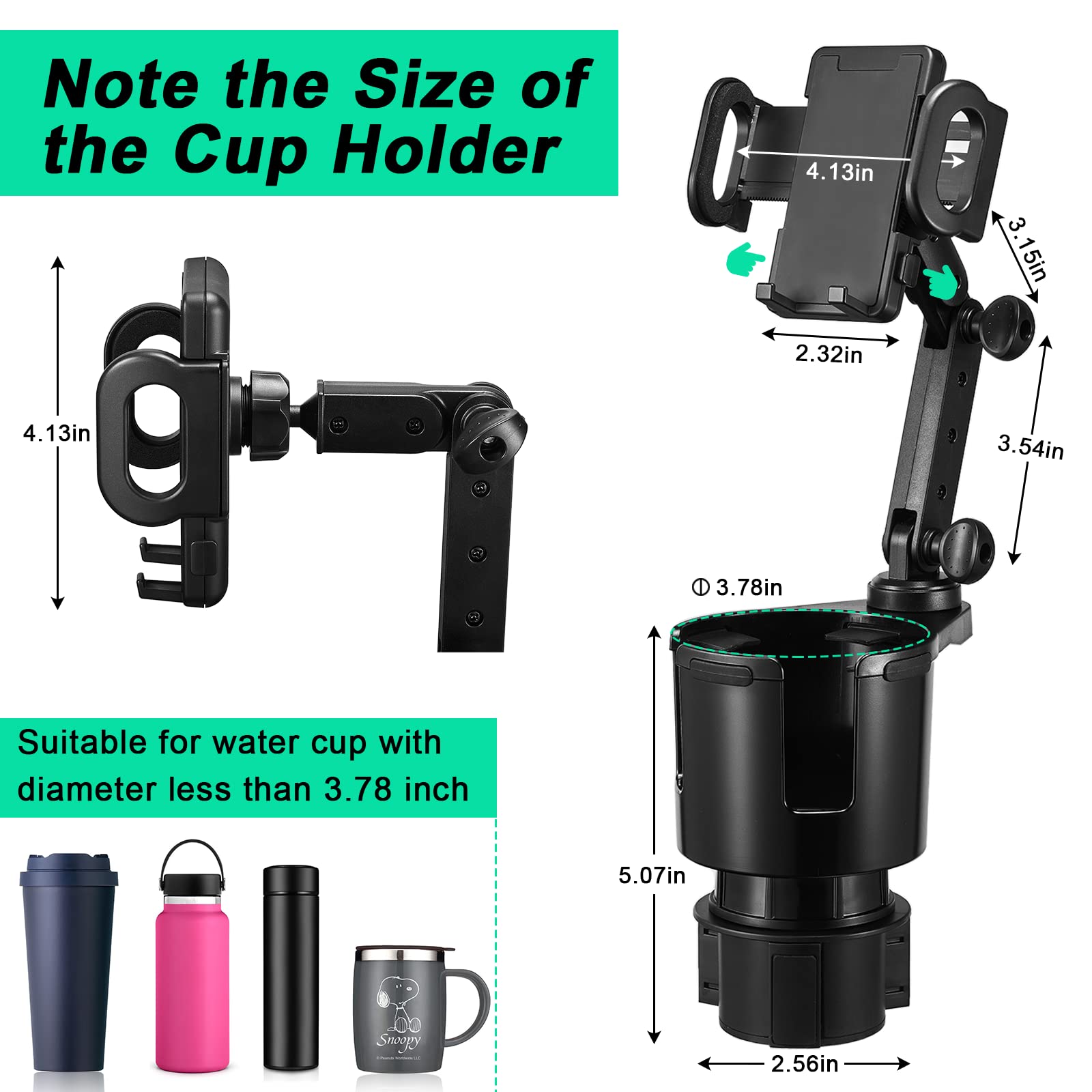 2-Pack Universal Car Cup Holder Expander with 360° Rotating Phone Mount - Compatible with Tesla, SUV, Truck, RV, Golf Cart & Smartphones - Perfect for Road Trips, Camping & Office Use