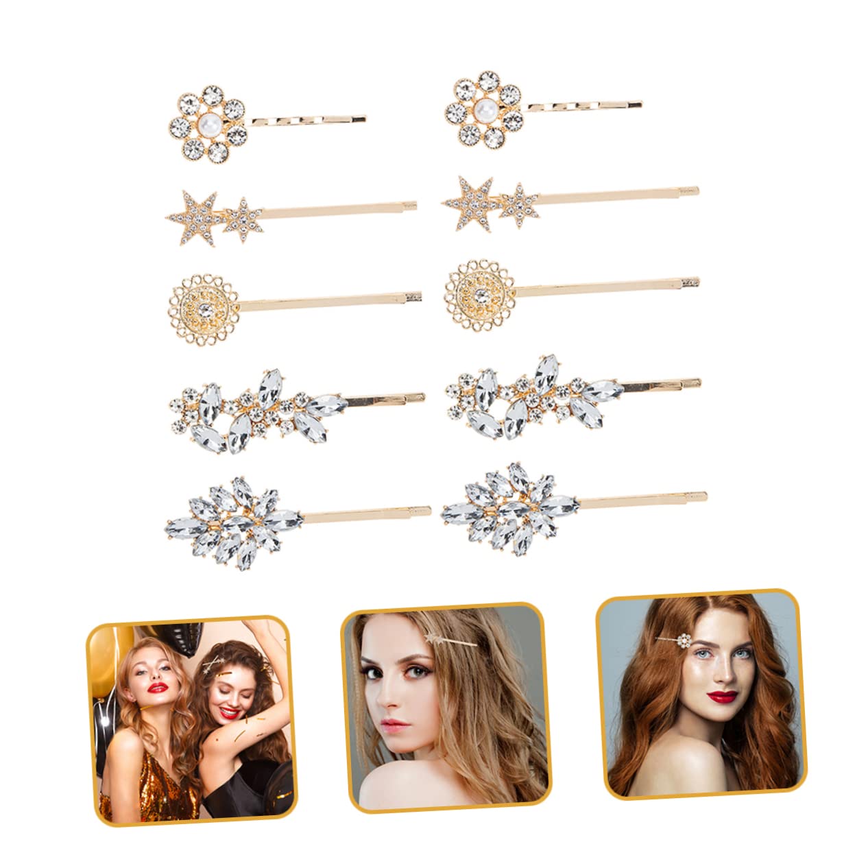 Elegant Women's Diamond Hair Clips Set - 2 Pack Star & Leaf Hairpins, Sunflower Crystal Barrettes for Wedding, Party & Everyday Use