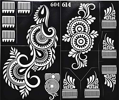 India Henna Tattoo Stencil Kit - Set of 2 Reusable Body Art Templates for Women & Girls (Hand, Finger, Arm Designs) | Perfect for Festivals, Weddings & DIY Temporary Tattoos