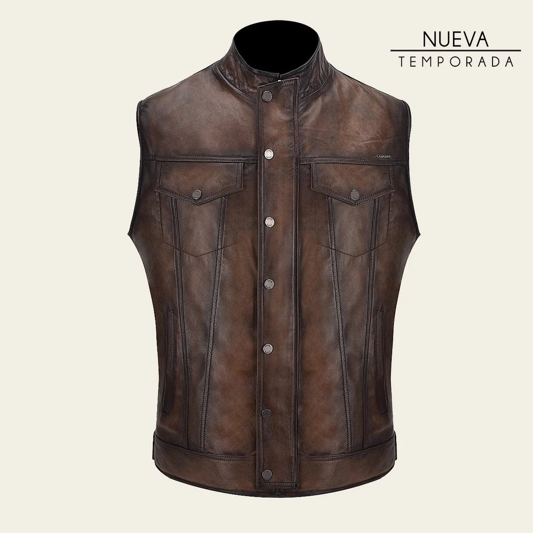 Cuadra Men's Casual Fashion Leather Vest in Chocolate Brown | Stylish & Comfortable Outerwear for Everyday Wear | Perfect for Outdoors, Parties & Casual Events