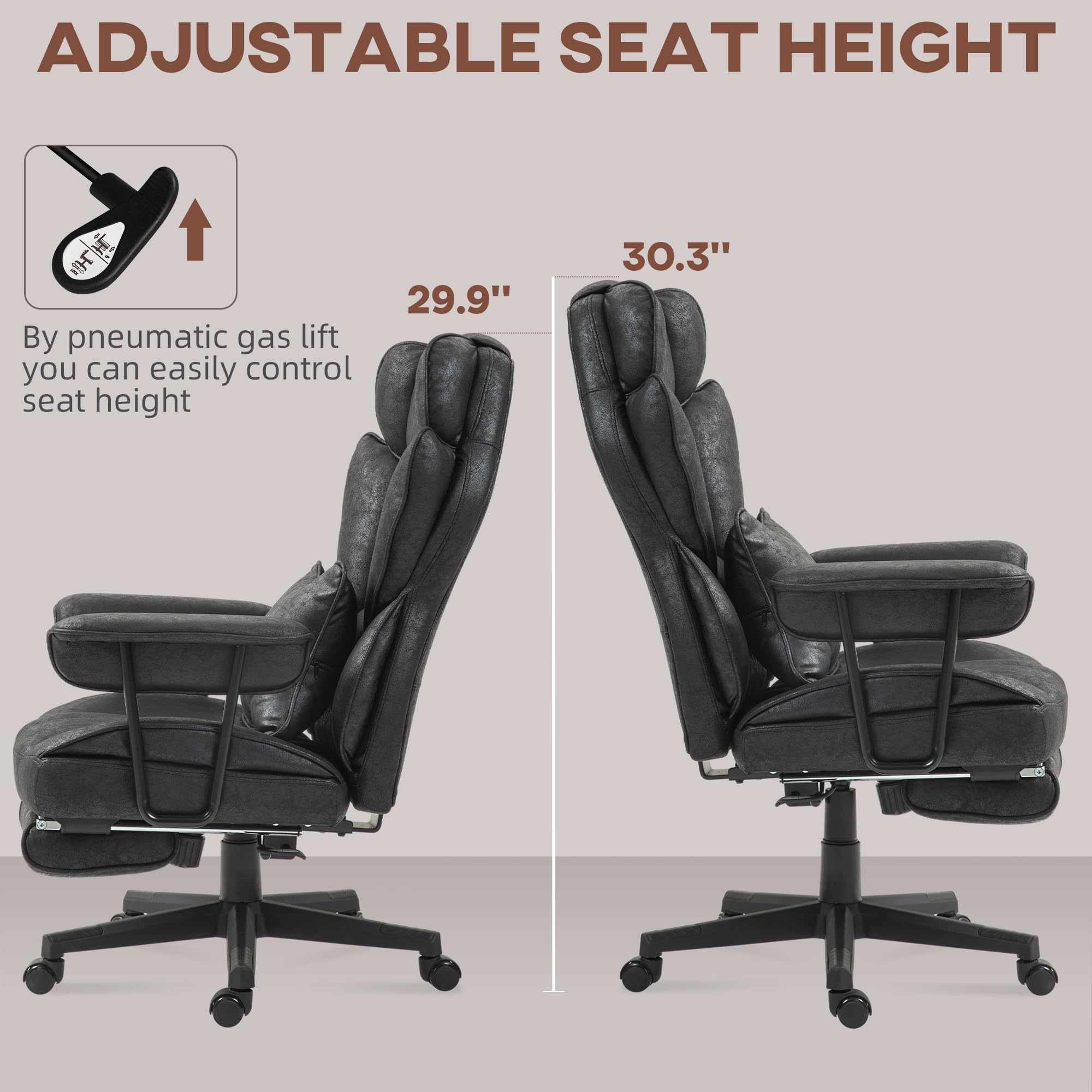 HOMCOM 6-Point Vibration Massage Executive Office Chair with Heating, 400LBS Capacity - Big & Tall Ergonomic Computer Desk Chair with Adjustable Footrest, Lumbar Support & Microfiber Reclining - Perfect for Home Office, Gaming & Workspaces (Black)