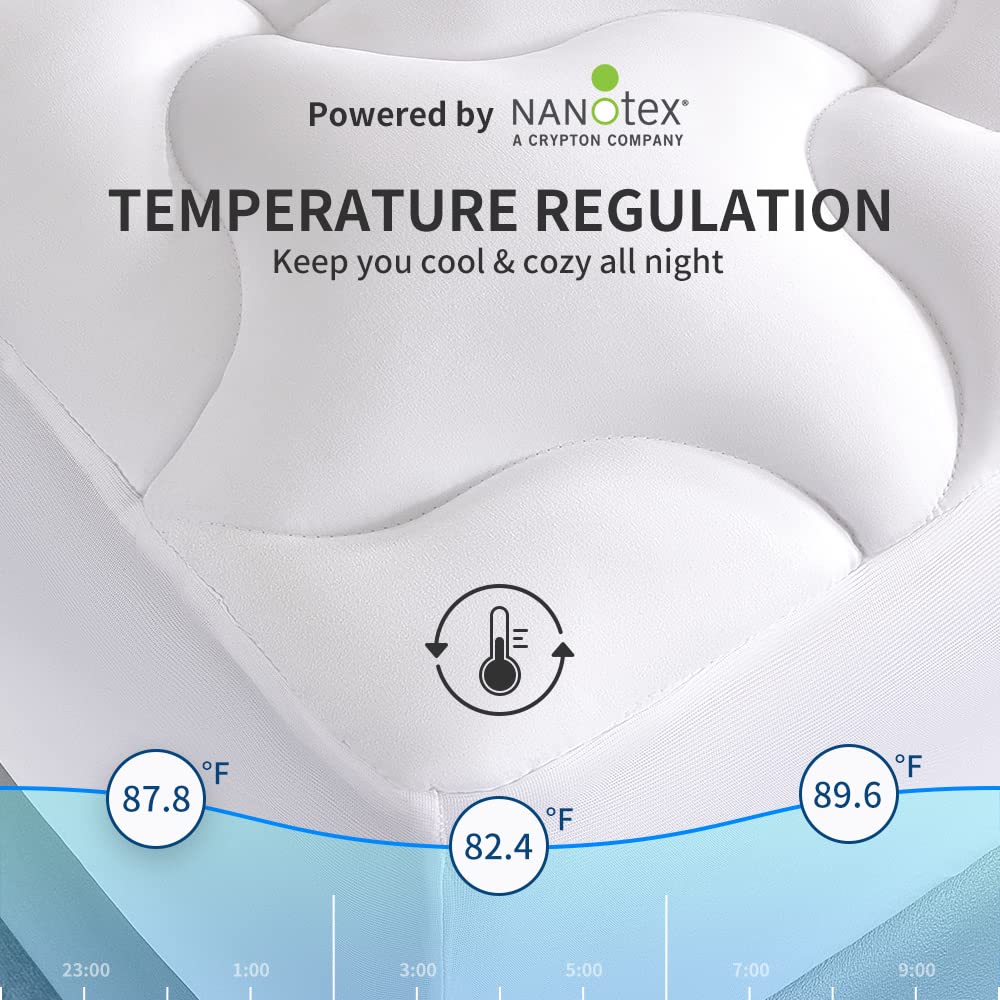 Cooling Cal King Mattress Topper - SLEEP ZONE Quilted Fitted Mattress Pad Cover, 8-21