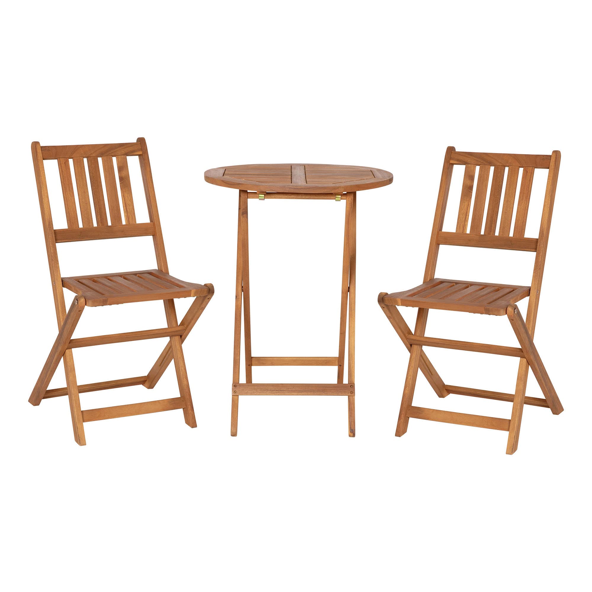 Flash Furniture Martindale 3-Piece Folding Patio Bistro Set - Natural Acacia Wood Round Table with 2 Chairs - Indoor/Outdoor Use for Garden, Balcony & Small Spaces - Slatted Tabletop & Seating