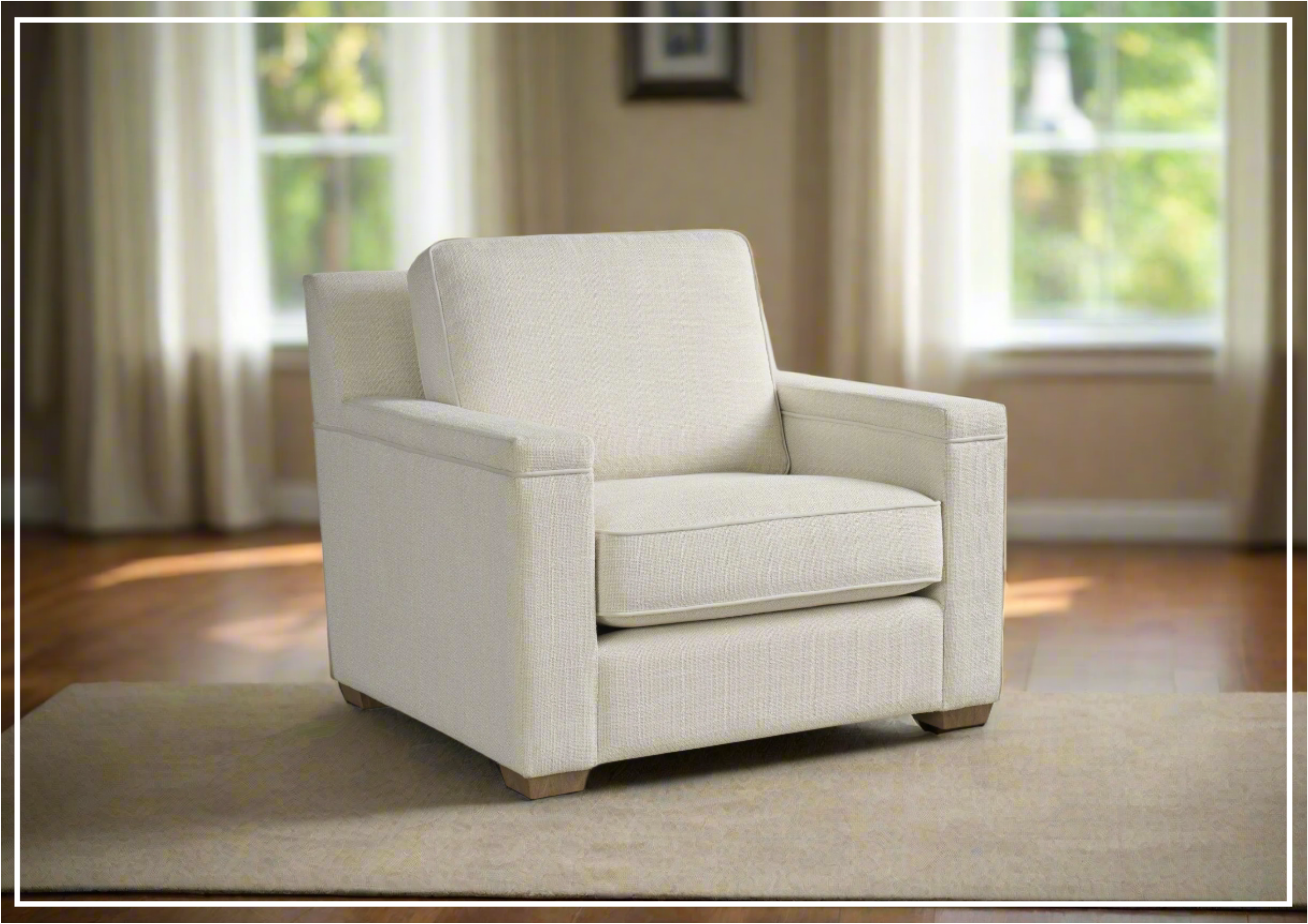 Universal Leah Beige Fabric Rectangular Sofa Chair - Modern Living Room Furniture for Small Spaces, Home Office & Lounge Areas