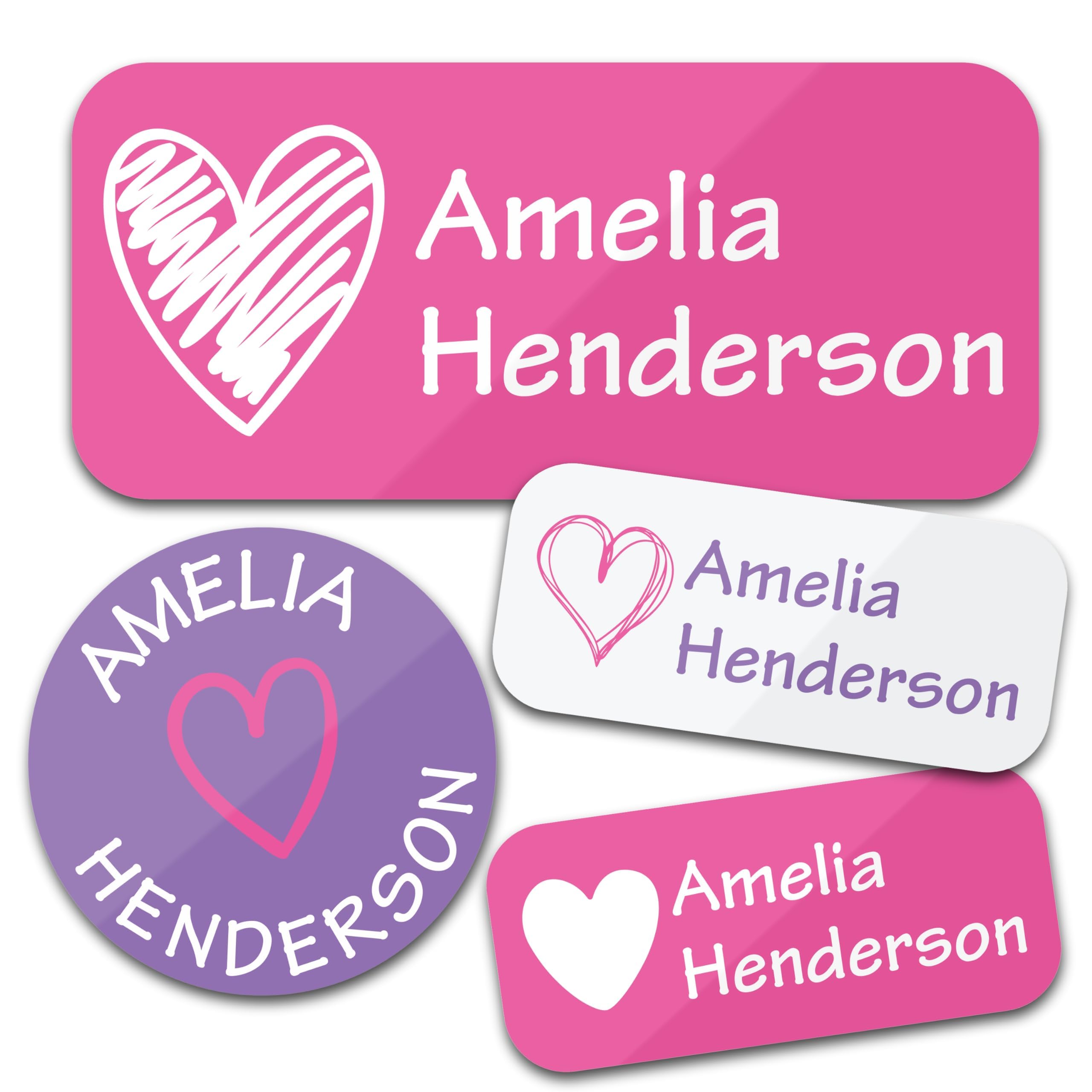 Custom Waterproof Name Labels for Daycare (130-Pack) - Personalized Clothing Tags, Water Bottles, Lunch Boxes & School Supplies - Durable Heart-Shaped Stickers for Kids' Organization & School Essentials