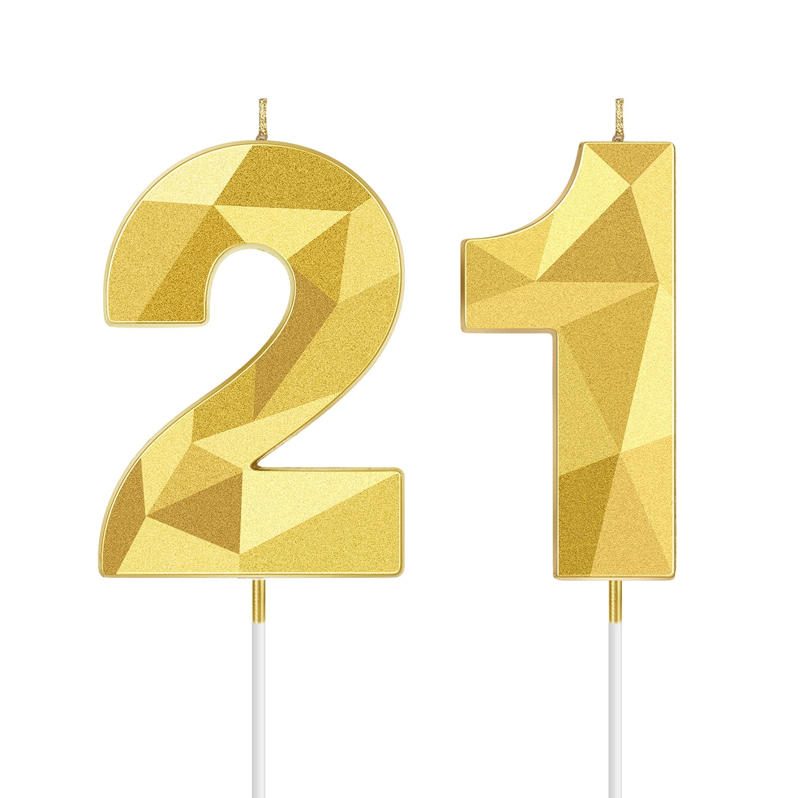 3D Diamond Shape 21st & 12th Number Birthday Candles - Gold 2 Inch Cake Toppers for Wedding, Anniversary & Theme Party Decorations | Perfect for Birthday Cakes, Cupcakes and Celebration Desserts
