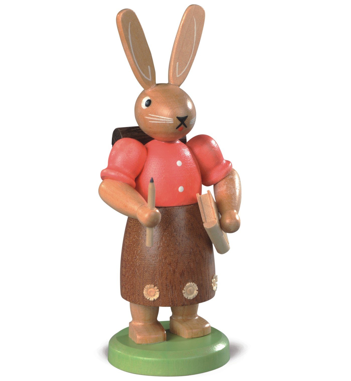 Handcrafted 4-Inch Easter Bunny & School Girl Figurines - Colorful Erzgebirge Wooden Decor by Mueller Seiffen - Perfect for Easter Decorations, Christmas Ornaments, and Collectible Displays