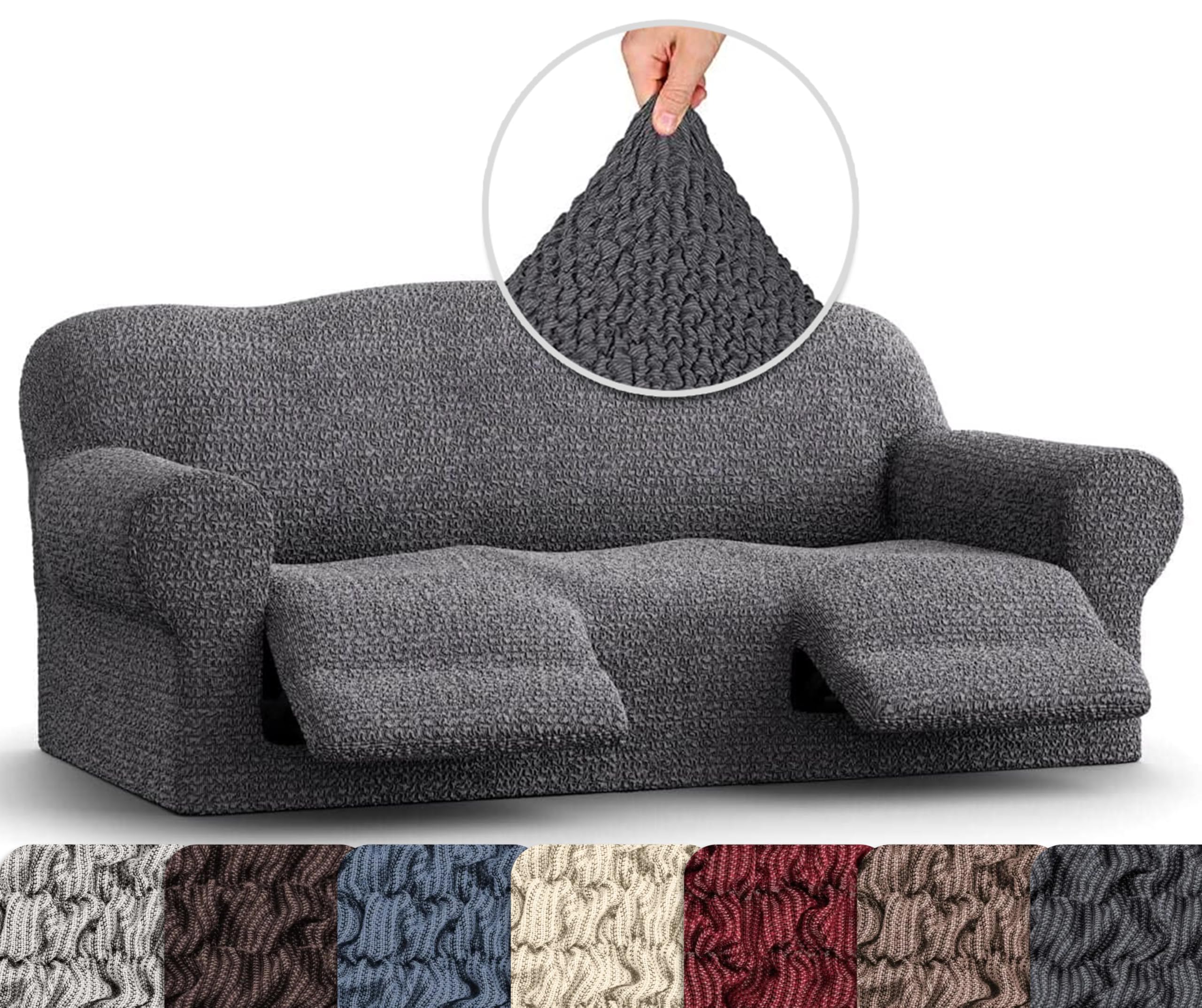 PAULATO BY GA.I.CO. Recliner Sofa Cover - Stretchable 1-Piece Reclining Couch Slipcover - Soft Polyester Fabric Furniture Protector - Mille Righe Collection (Dark Grey) - Perfect for Living Room, Home Theater & Office Use