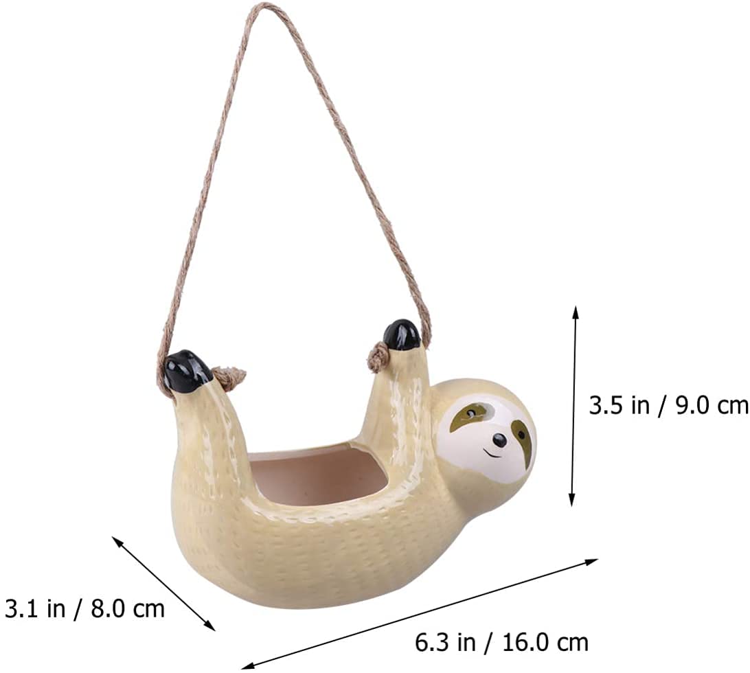 Ceramic Sloth Hanging Planter - Gray Succulent Flower Pot for Indoor Plants, Home & Office Decor - Perfect for Living Room, Bedroom, Balcony, and Gift Ideas