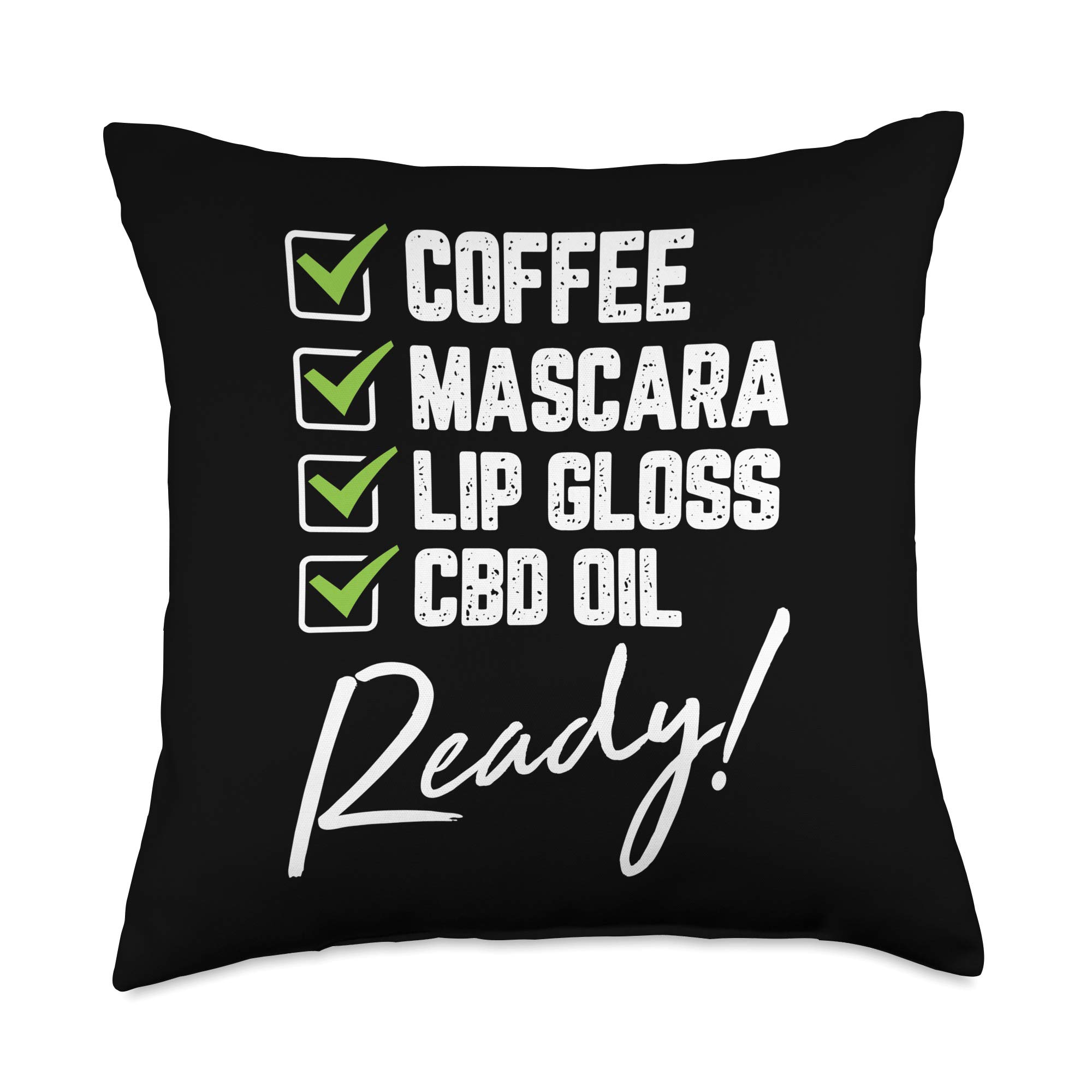 Premium CBD Hemp Oil Infused Coffee, Volumizing Mascara & Glossy Lip Balm Set - Perfect Gift for Marijuana Enthusiasts with Cozy Throw Pillow - Ideal for Relaxation, Self-Care & Home Decor