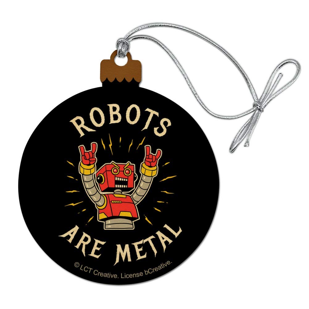 Metal Rock Robot Funny Humor Wood Christmas Tree Ornament - Unique Holiday Decor for Christmas Tree, Office, Home & Gifts