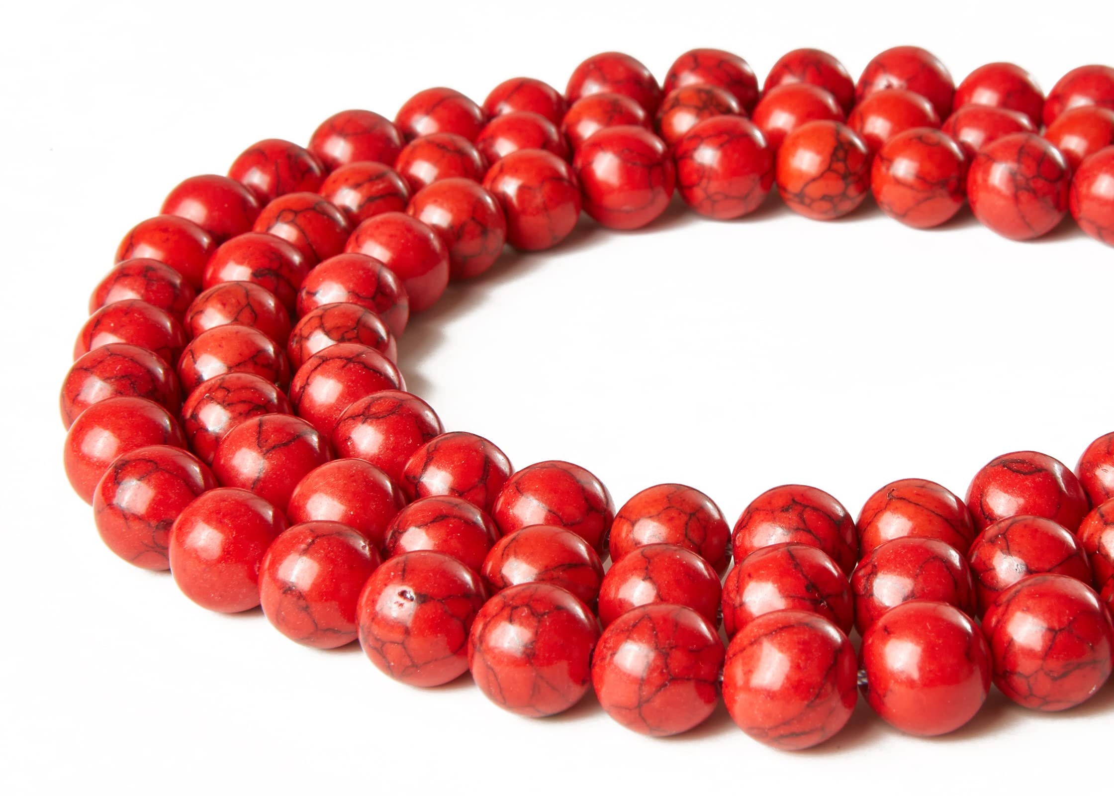 45pcs 8mm Natural Red Turquoise Gemstone Beads - Round Loose Beads for DIY Jewelry Making, Bracelets, Necklaces & Craft Projects (Handmade Gifts & Boho Style Accessories)