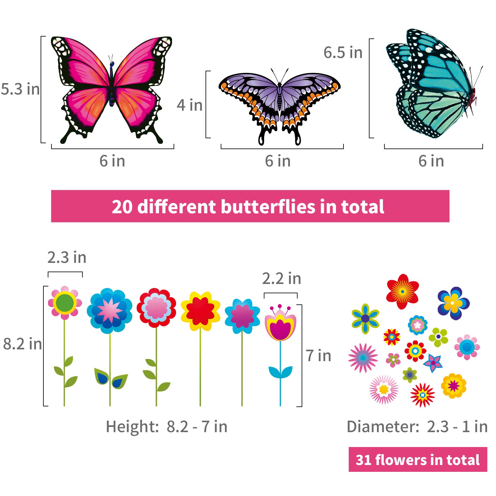57-Piece Spring Flower Window Clings - Large Anti-Collision Butterfly & Flower Stickers for Glass Windows - Kids Safe Window Decals for Home, Office & Classroom Decor