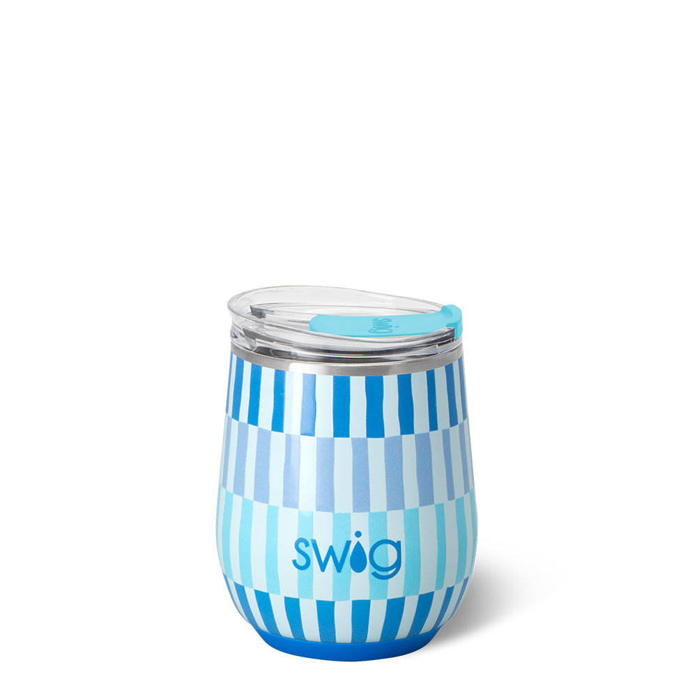 Premium 12oz Glacier Stripe Stemless Wine Glasses - Set of 4, Shatterproof & Dishwasher Safe for Indoor/Outdoor Use - Perfect for Parties, Weddings, Picnics & Home Decor