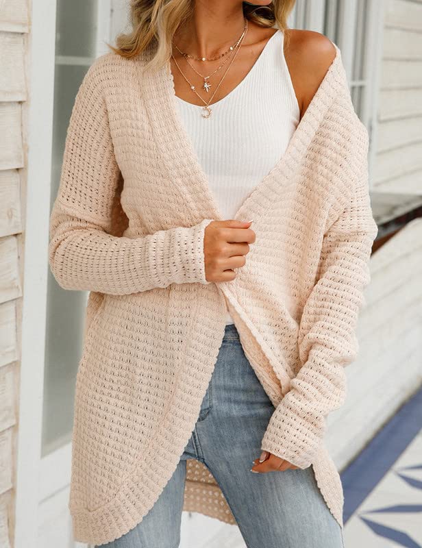 JASTIE Women's Lightweight Open Front Cardigan - Chunky Knit Long Sleeve Casual Sweater | Perfect for Office, Lounge & Fall Layering
