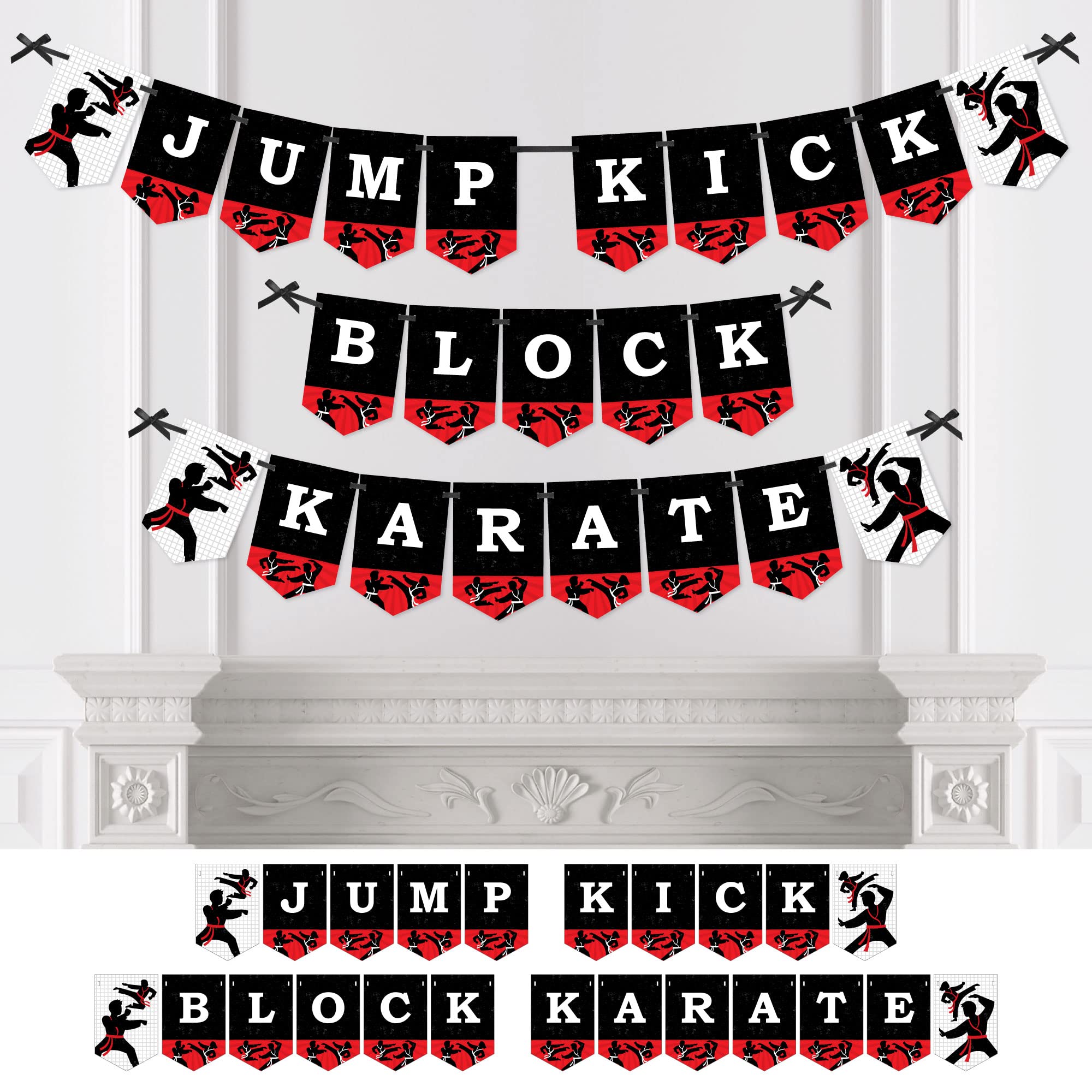 Karate Master Party Bunting Banner - Martial Arts Decorations for Karate Birthday, Dojo Celebration & Sports Theme Events - Jump Kick Block Design