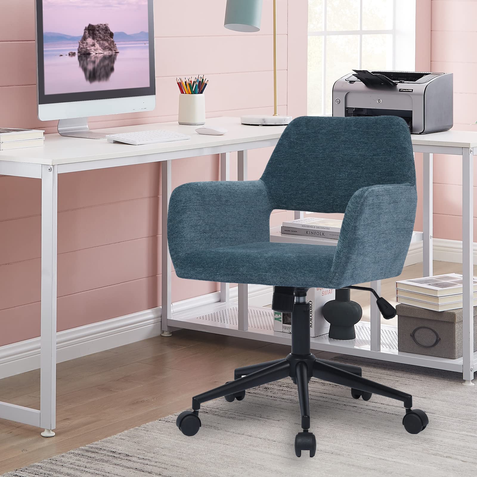 Velvet Swivel Desk Chair with Hollow Mid-Back - Upholstered Office Task Chair for Home, Living Room, Vanity & Makeup Room - Ergonomic Comfort for Work, Study & Beauty Routine