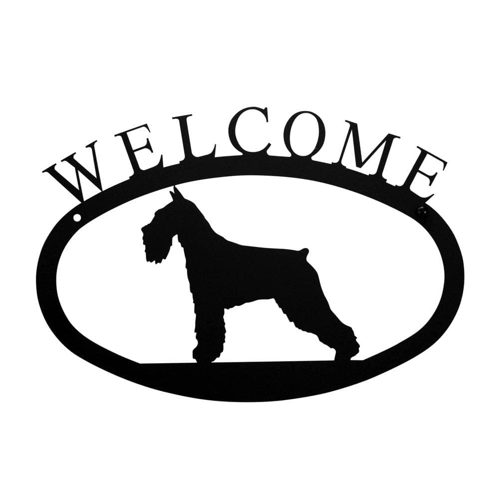 Handmade Wrought Iron Schnauzer Dog Welcome Sign - Rustic Home Decor for Porch, Garden, or Front Door Entryway