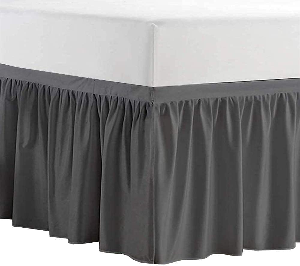 Dark Grey Ruffled Twin XL Bed Skirt - 50 Inch Drop with Three Fabric Sides | Perfect for Dorm Rooms, College Bedding & Small Space Decor