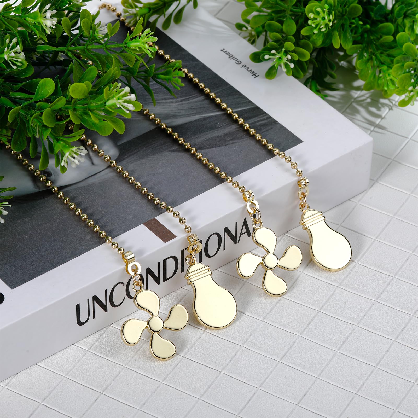 4PCS Gold Ceiling Fan Pull Chain Extender with 12-inch 3mm Ball Bead Chain - Decorative Light Pull Chain Replacement for Ceiling Fans, Chandeliers & Pendant Lights - Easy Installation & Home Decor Upgrade
