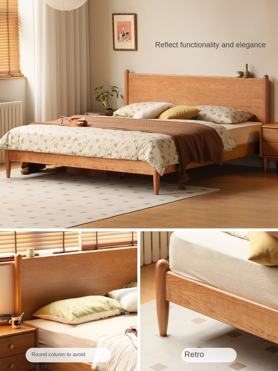 Solid Oak, Black Walnut & Cherry Wood Bed Frame - Handcrafted Queen Size Wooden Bed with Sturdy Slat Support - Perfect for Master Bedroom, Guest Room or Rustic Cabin Decor