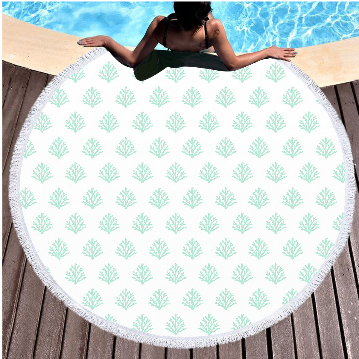 Coral Mint Round Beach Towel - Soft, Absorbent & Quick-Drying - Perfect for Pool, Beach, Picnics & Yoga