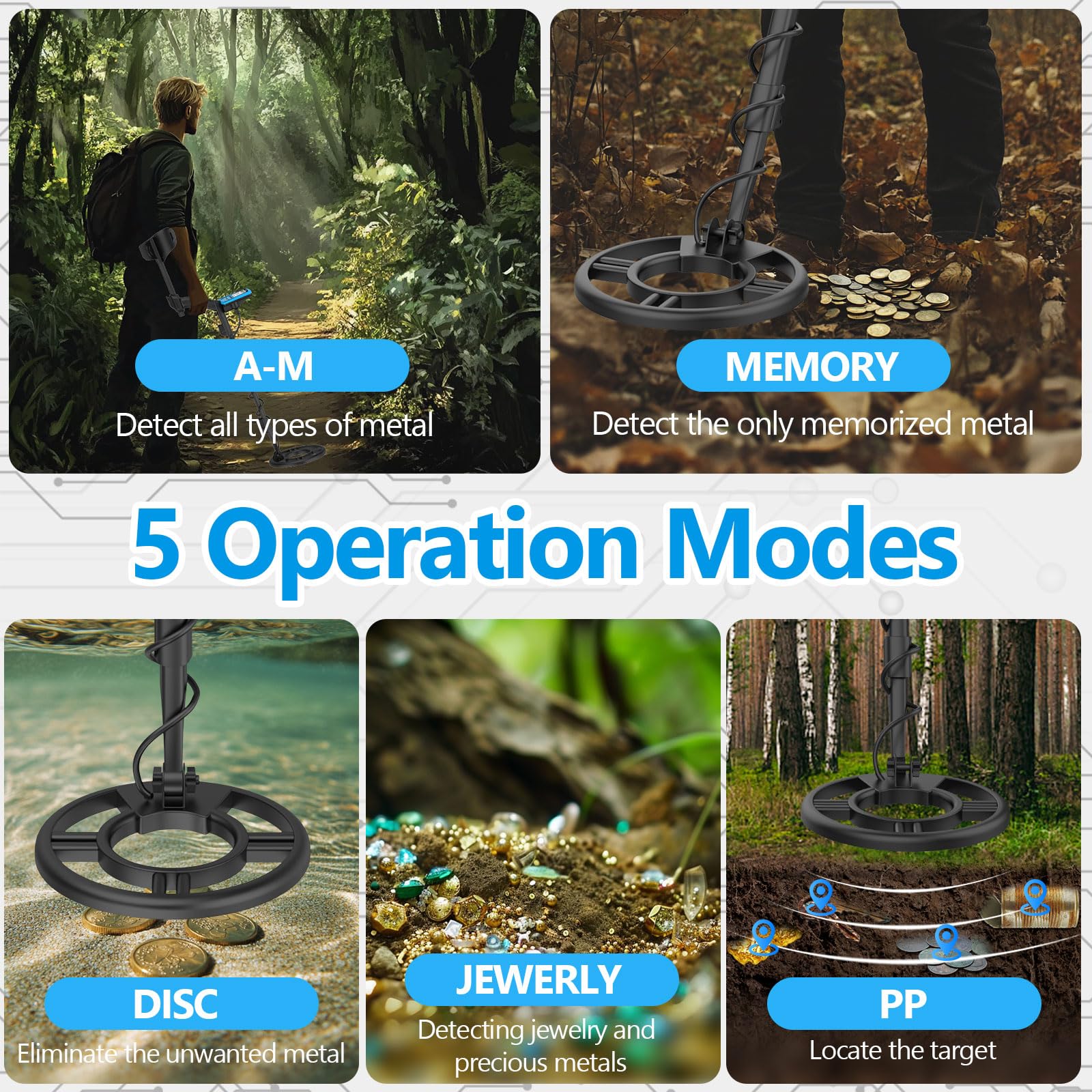 OMMO Professional Metal Detector for Adults - Adjustable Stem, 5 Detection Modes, High Accuracy Gold Detector with IP68 Waterproof Coil - Perfect for Treasure Hunting, Beach Metal Detecting & Outdoor Adventures