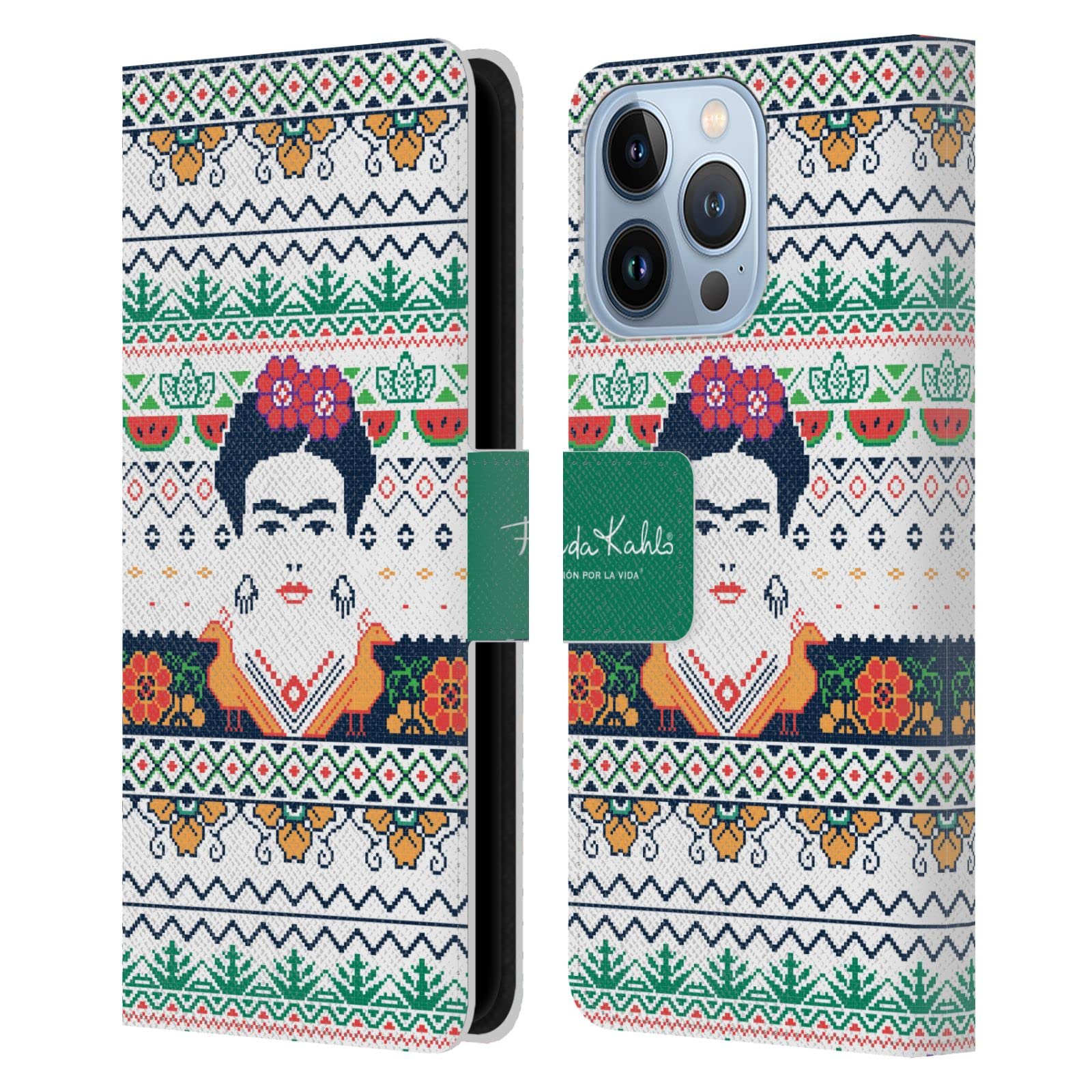 Frida Kahlo Peacock Coyoacan Leather Book Wallet Case Cover for iPhone 13 Pro | Officially Licensed by Head Case Designs | Perfect for Travel, Work, and Everyday Use
