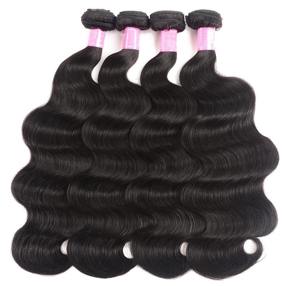 YISEA 100% Unprocessed Brazilian Virgin Human Hair Weave Extensions - 4 Bundles Body Wave (26, 24, 22, 20 Inches) 12A Grade Natural Color for Hair Extensions & Styling - Perfect for Daily Wear, Parties & Special Occasions