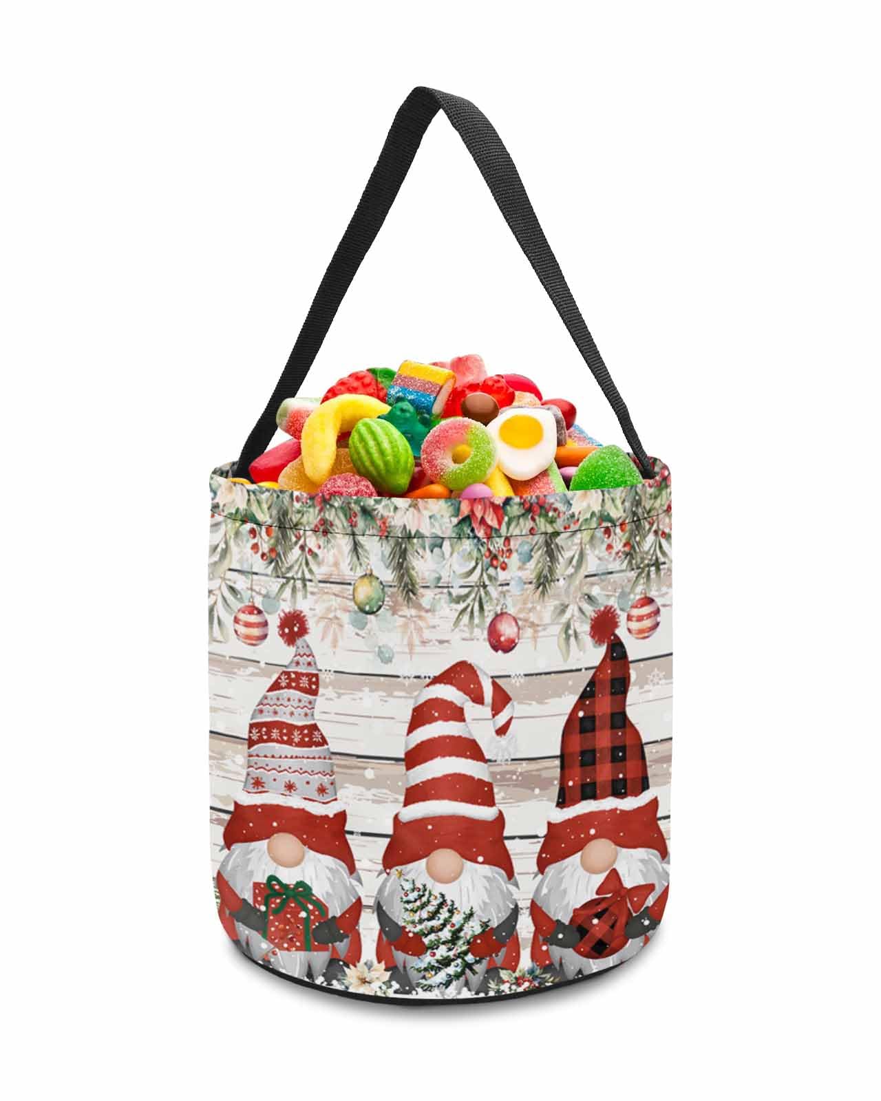 2 Pack Reusable Halloween Trick or Treat Candy Bags & Christmas Gnome Goody Buckets - Collapsible Holiday Tote for Party Favors, Gift Baskets, Tree Decor (Snow Scene Xmas Ball Design) - Perfect for Halloween Candy Collection & Christmas Gift Giving