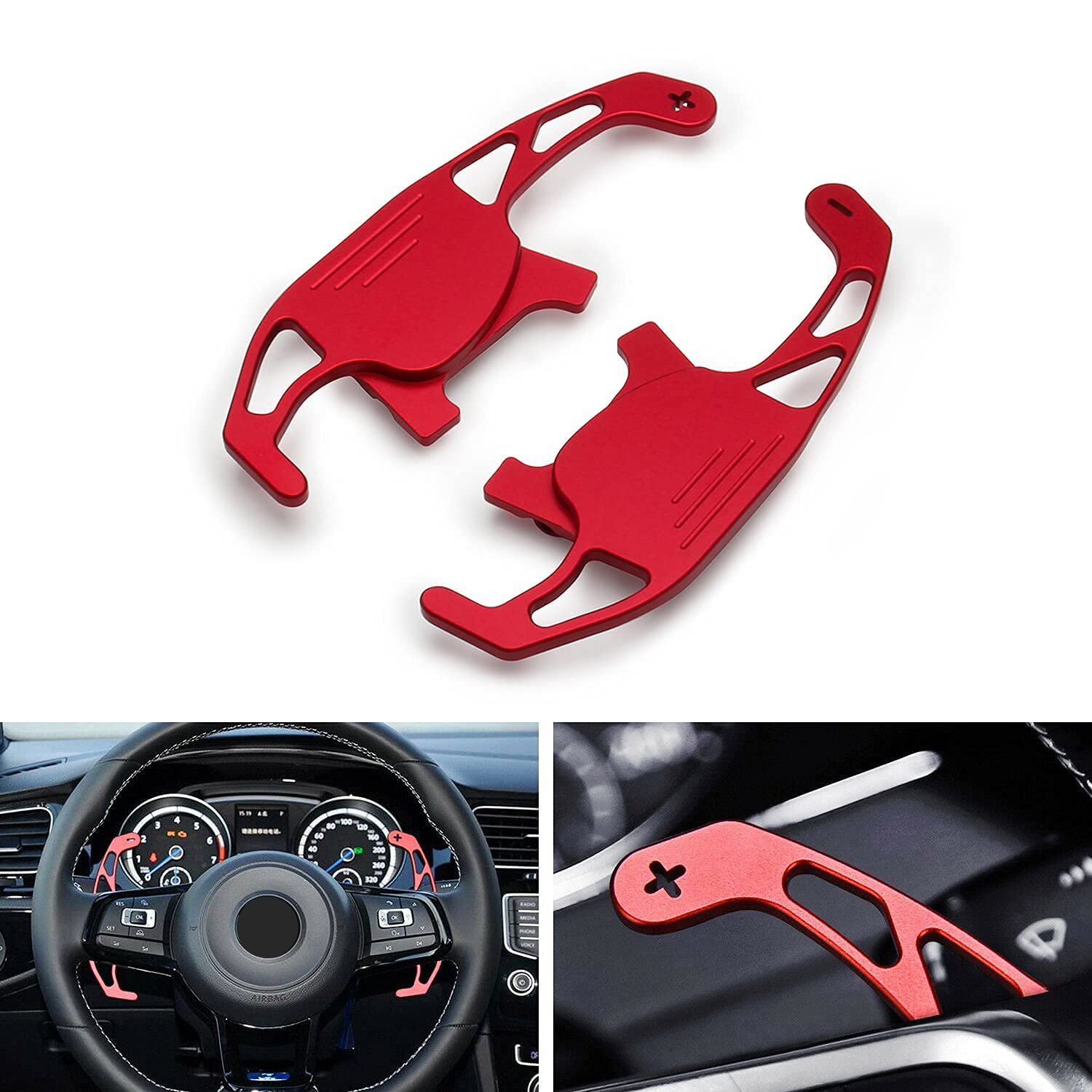 High-Quality Aluminum Paddle Shifters for VW Golf MK7 GTI R R-Line Scirocco 2014-2019 - Red Steering Wheel Shifter Extension - Enhance Driving Performance & Sporty Look - Perfect for Racing, Daily Commute & Car Enthusiasts