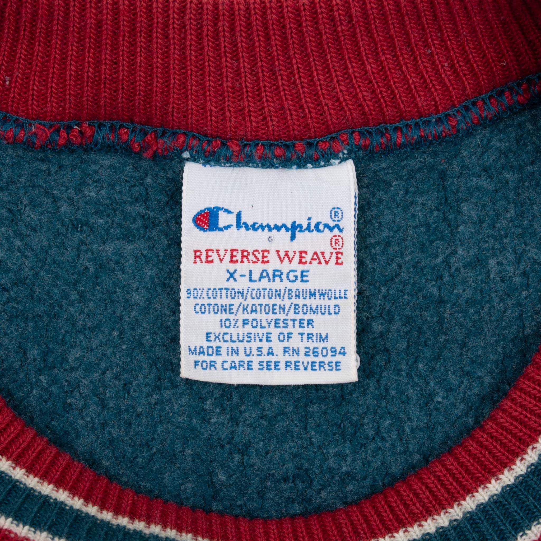 Vintage Champion Reverse Weave Spellout Cyan Sweatshirt 1990s XL Made in USA - Retro Unisex Pullover for Casual Wear & Street Style Fashion