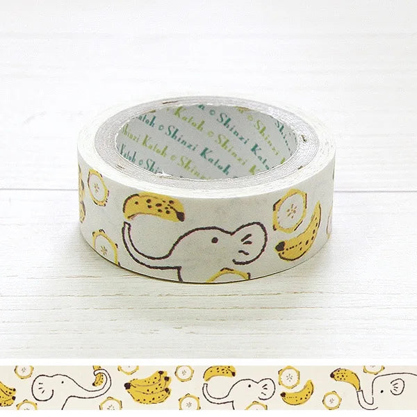 Banana & Elephant Washi Tape - Decorative Japanese Paper Tape for Scrapbooking, Journaling, DIY Crafts, and Gift Wrapping - Perfect for Bullet Journals, Planners, and Home Decor