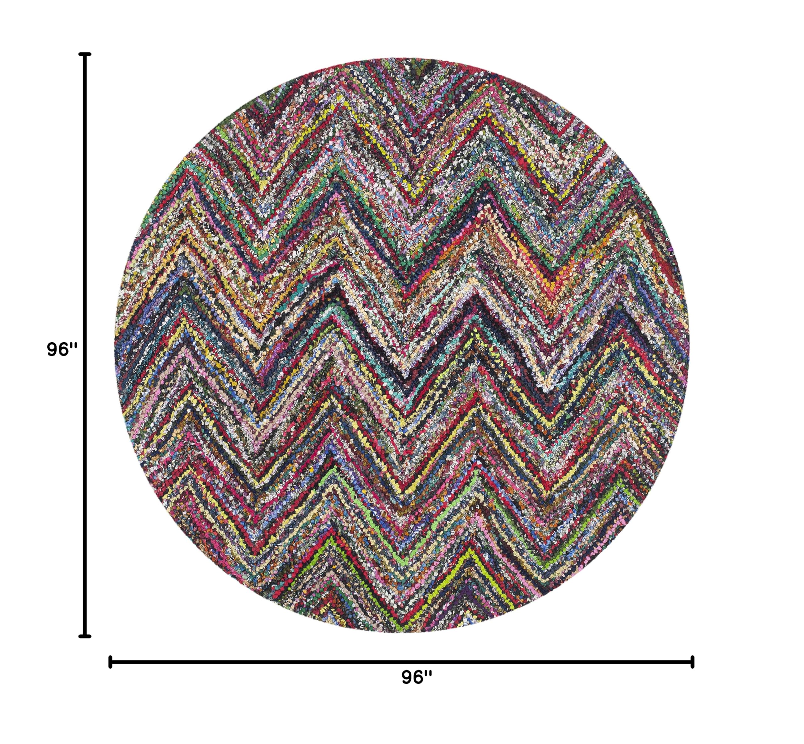 SAFAVIEH Nantucket Collection 8' Round Blue Multi Handmade Modern Abstract Chevron Cotton Area Rug - Perfect for Living Room, Bedroom & Home Decor