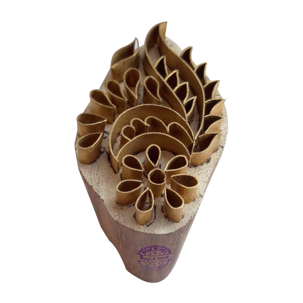 Royal Kraft Floral Brass Wooden Stamps for Block Printing on Clay, Pottery & Fabric - DIY Crafts & Home Decor