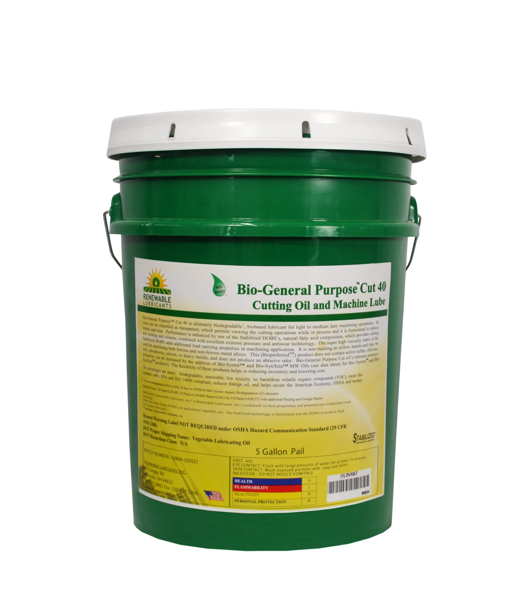 Bio-General Purpose Cut 40 Oil - 5 Gallon Pail for Metalworking, Lubrication & Industrial Applications | High-Performance Cutting Fluid for CNC Machines, Lathes & Milling