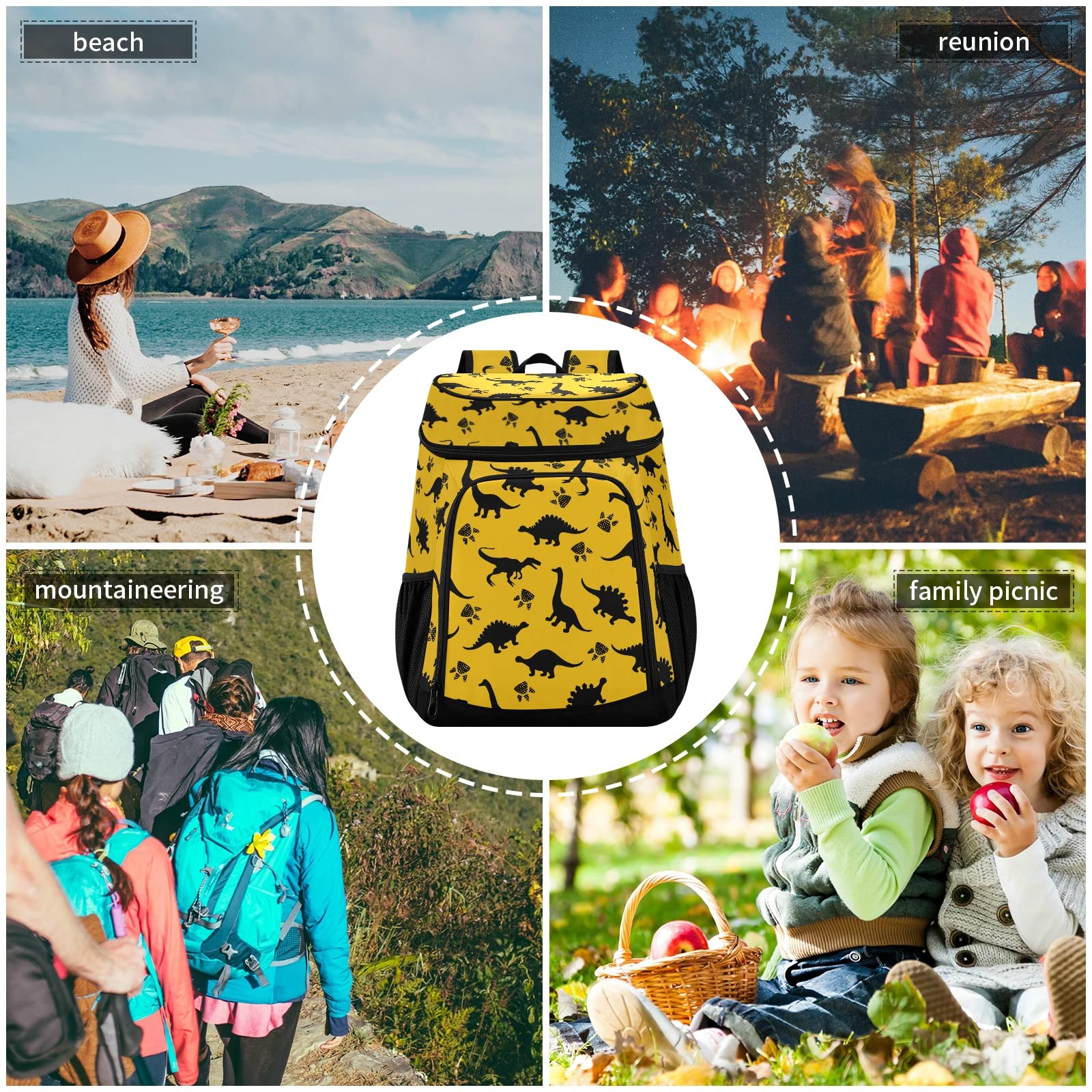 Insulated Dinosaur Cooler Backpack for Women & Men - Large Capacity Leakproof Picnic Lunch Bag for Work, Travel, Beach, Camping, Hiking, Fishing & Beer - Perfect for Outdoor Adventures & Daily Commutes