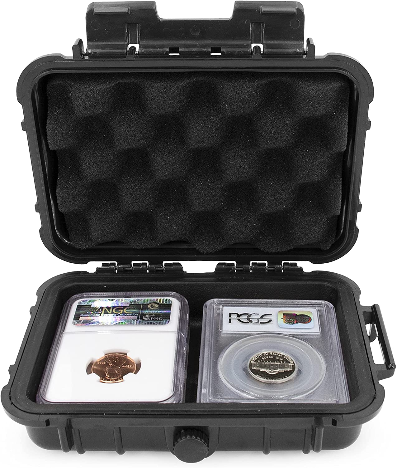 CASEMATIX Graded Coin Case - Holds 4 PCGS or NGC Coin Slabs, Waterproof & Shockproof Storage Box with Impact-Absorbing Foam - Perfect for Coin Collectors, Dealers & Secure Transportation