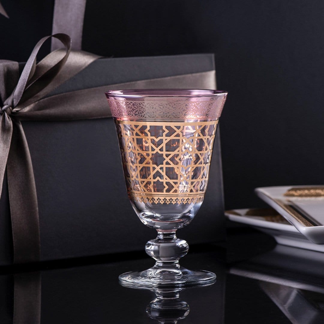 Dimlaj Cordoba 6-Piece Goblet Stem Set - Gold & Pink Wine Glasses for Elegant Dining, Parties & Home Decor