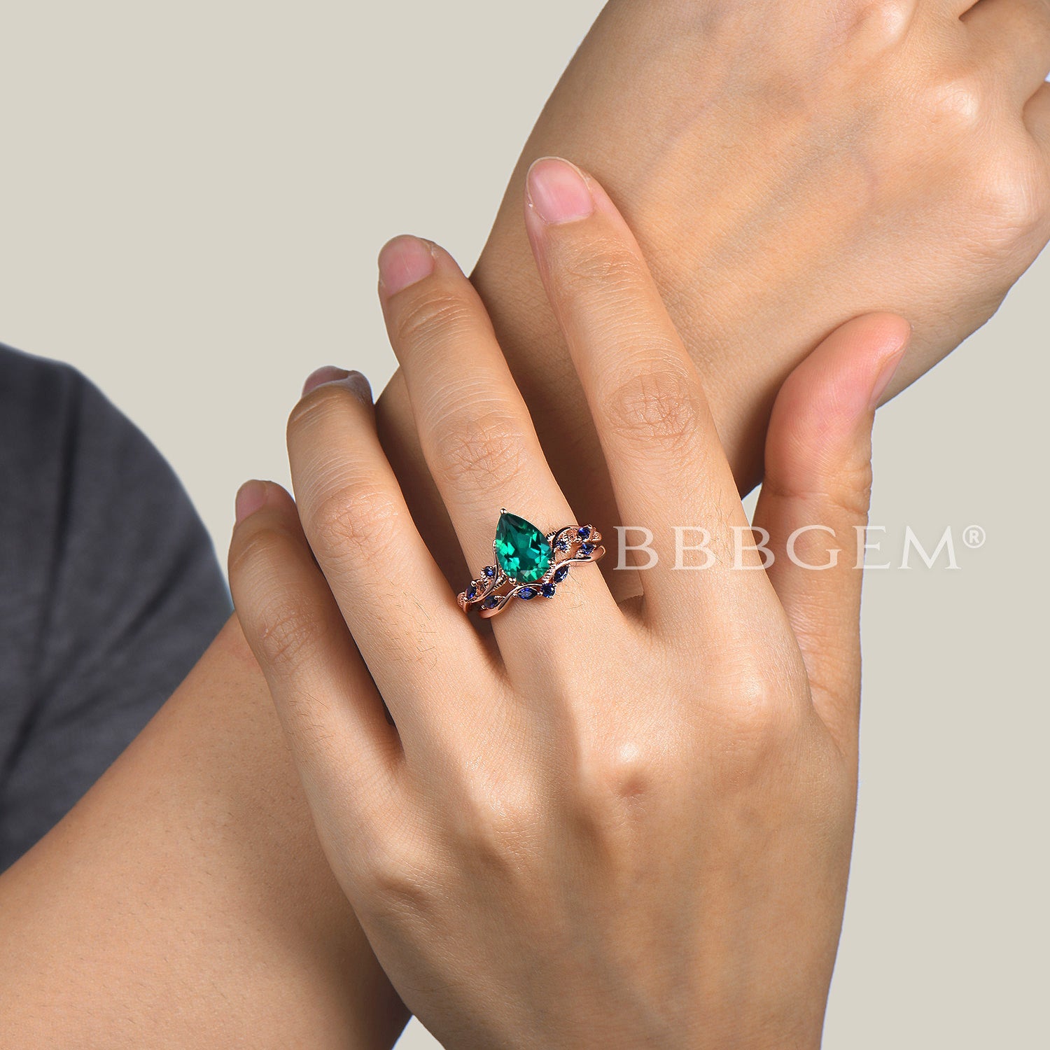 Natural Teardrop Green Emerald Engagement Ring - Vintage Inspired Emerald & Sapphire Bridal Ring for Wedding, Proposal & Anniversary Gifts